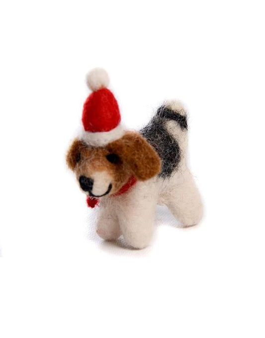 Fox Terrier Hat & Scarf Felt Dog Tree Decoration