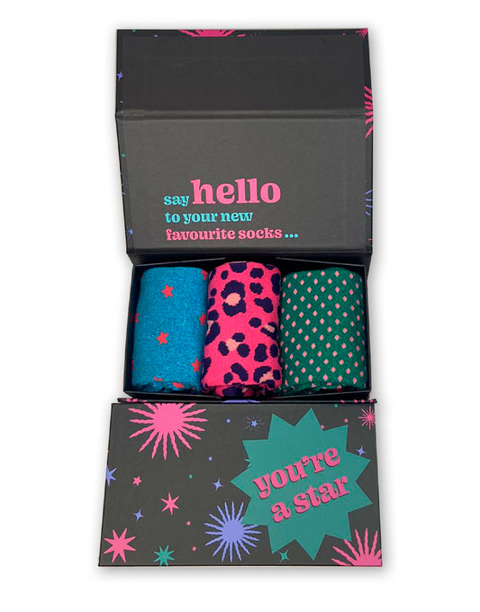 Sock Talk Glitter Leopard Bamboo Socks Gift Box Set