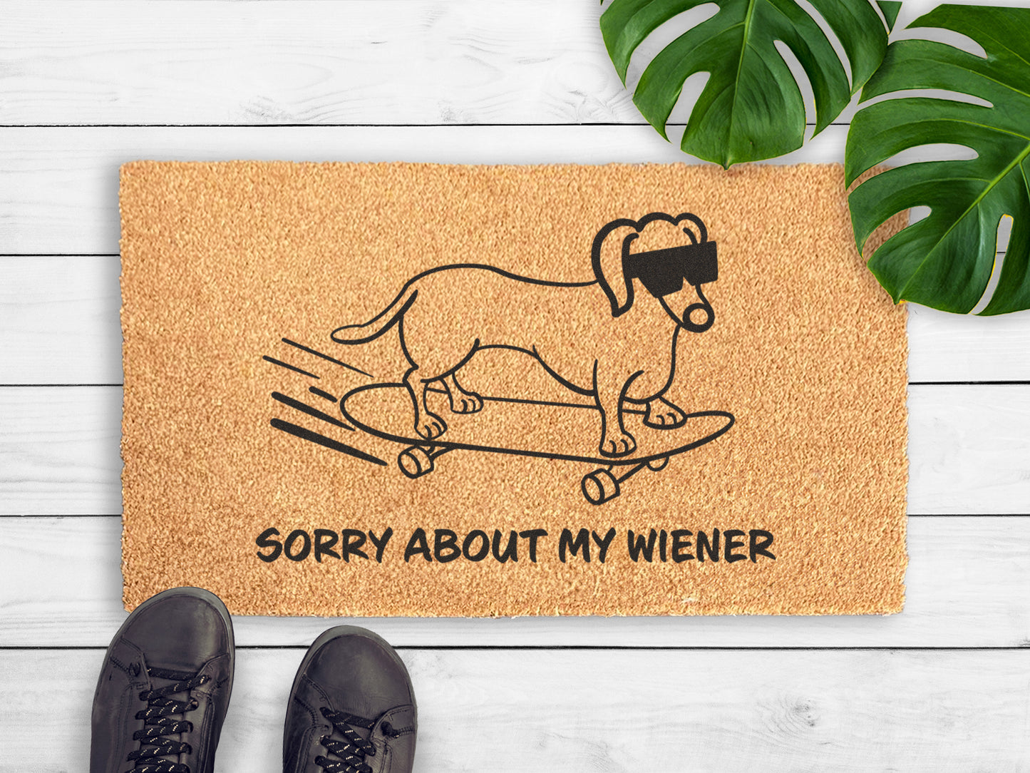 Sorry About My Wiener Doormat | Funny Dog Doormat | Dachshund, Sausage Dog, Doxie, Wiener Dog