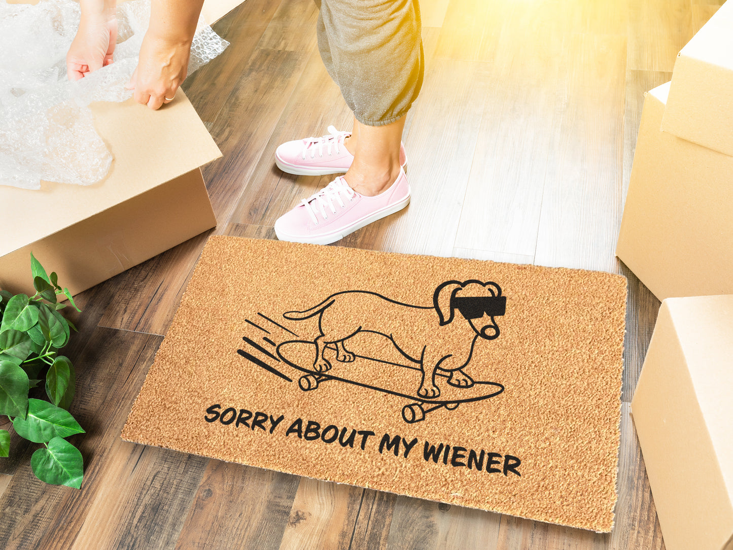 Sorry About My Wiener Doormat | Funny Dog Doormat | Dachshund, Sausage Dog, Doxie, Wiener Dog