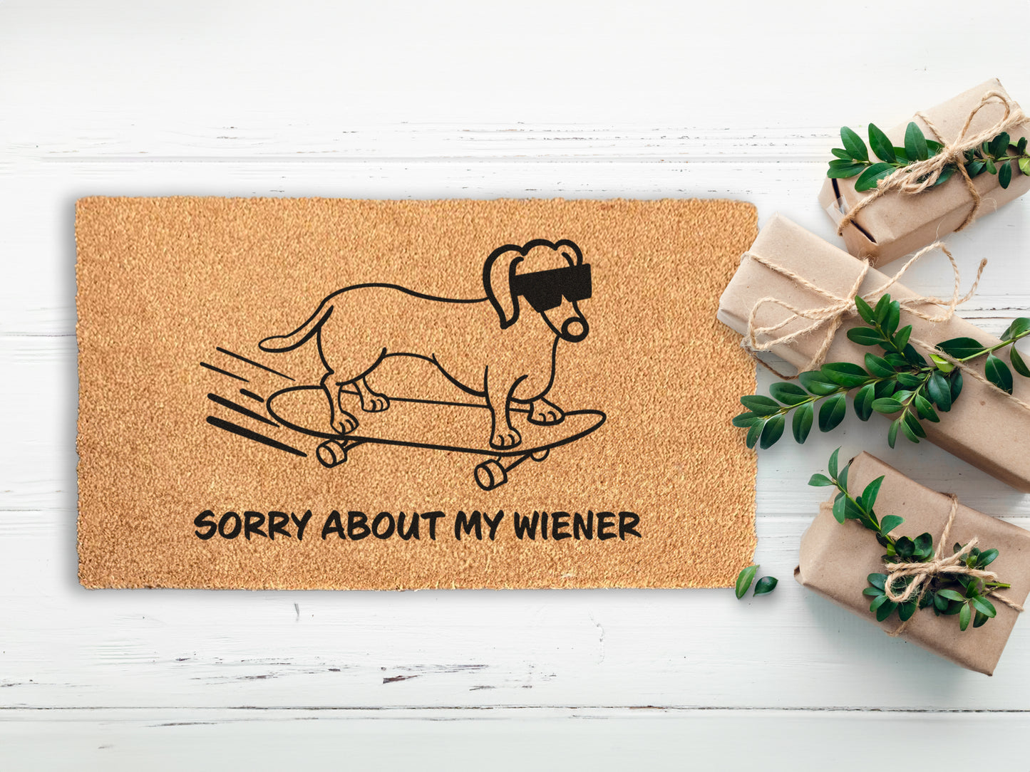Sorry About My Wiener Doormat | Funny Dog Doormat | Dachshund, Sausage Dog, Doxie, Wiener Dog