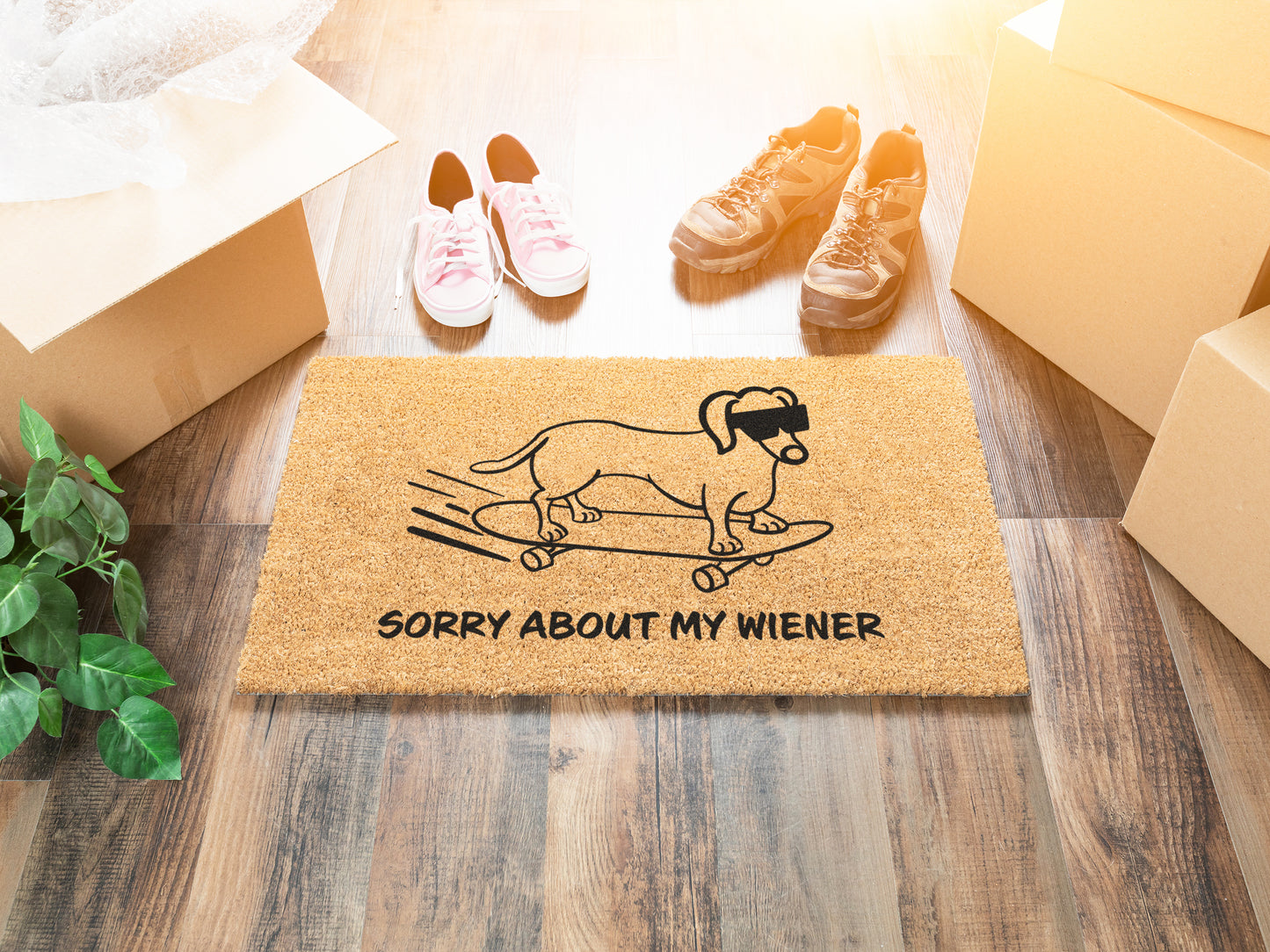 Sorry About My Wiener Doormat | Funny Dog Doormat | Dachshund, Sausage Dog, Doxie, Wiener Dog
