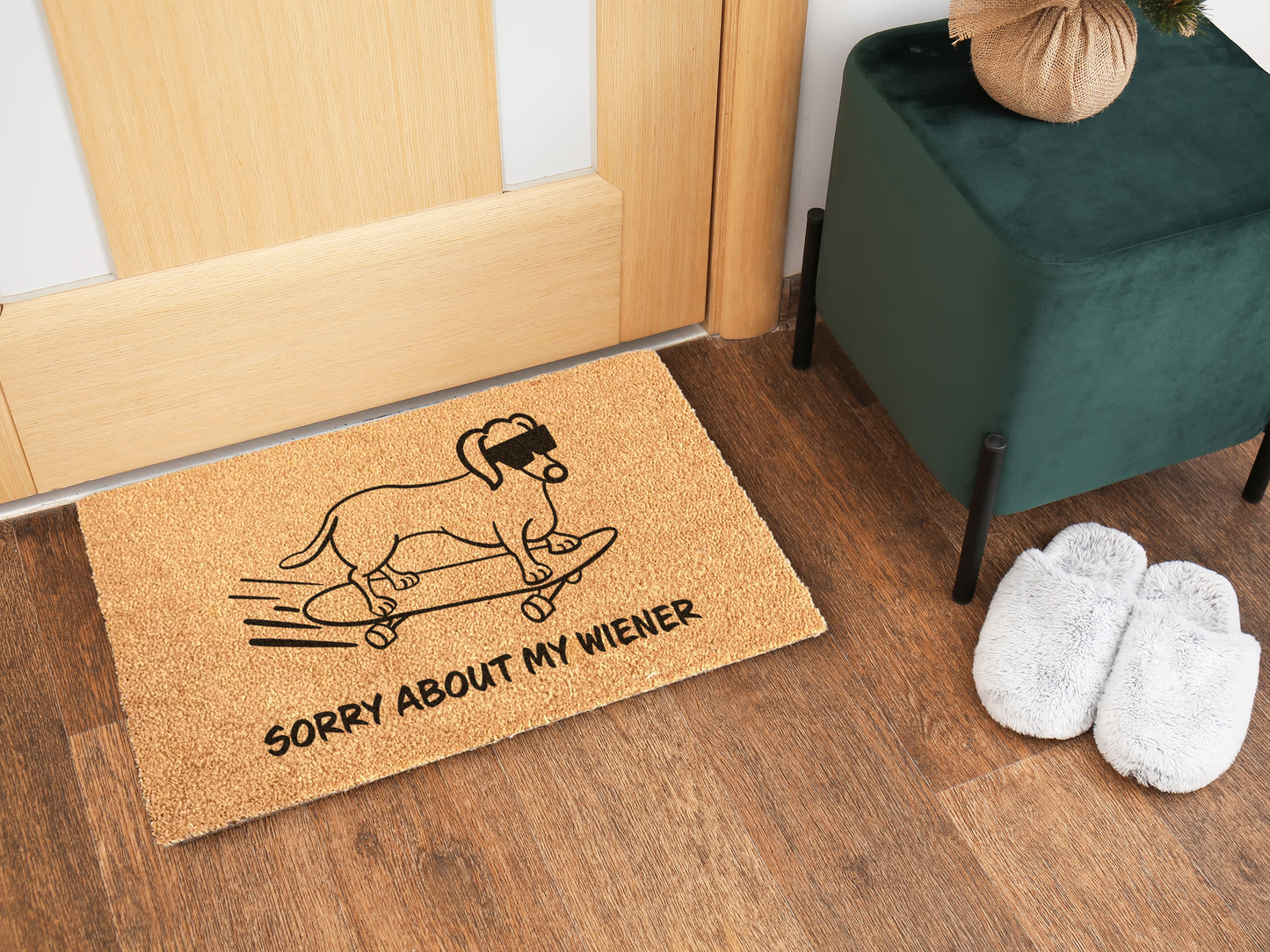 Sorry About My Wiener Doormat | Funny Dog Doormat | Dachshund, Sausage Dog, Doxie, Wiener Dog