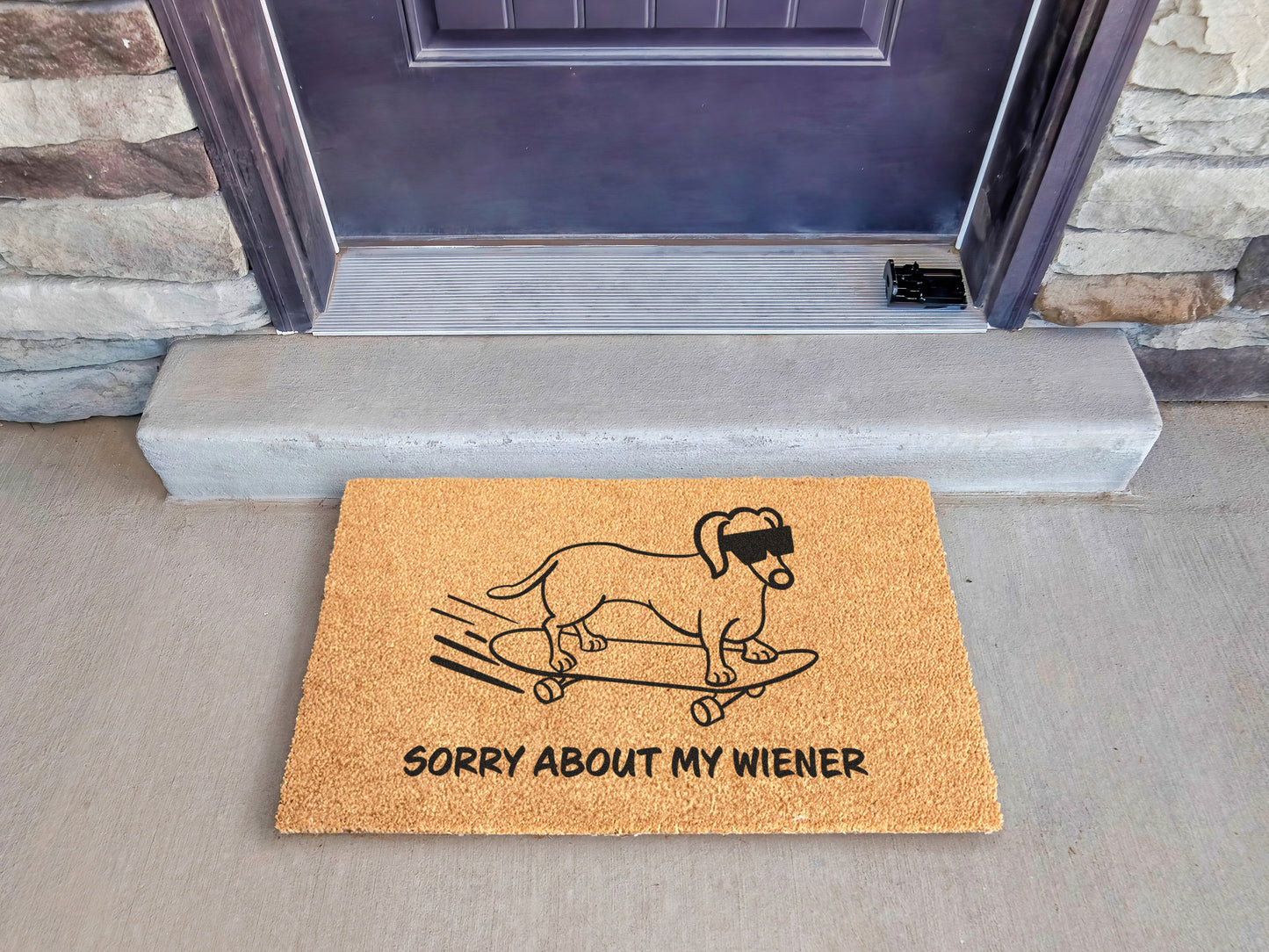 Sorry About My Wiener Doormat | Funny Dog Doormat | Dachshund, Sausage Dog, Doxie, Wiener Dog