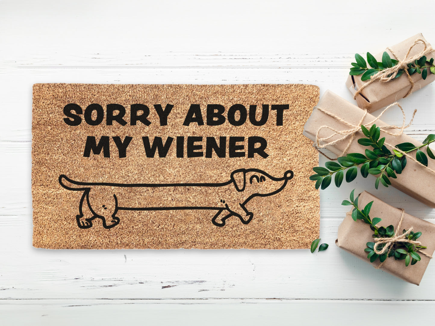 Sorry About My Weiner Sausage Dog Doormat | Funny Dog Doormat