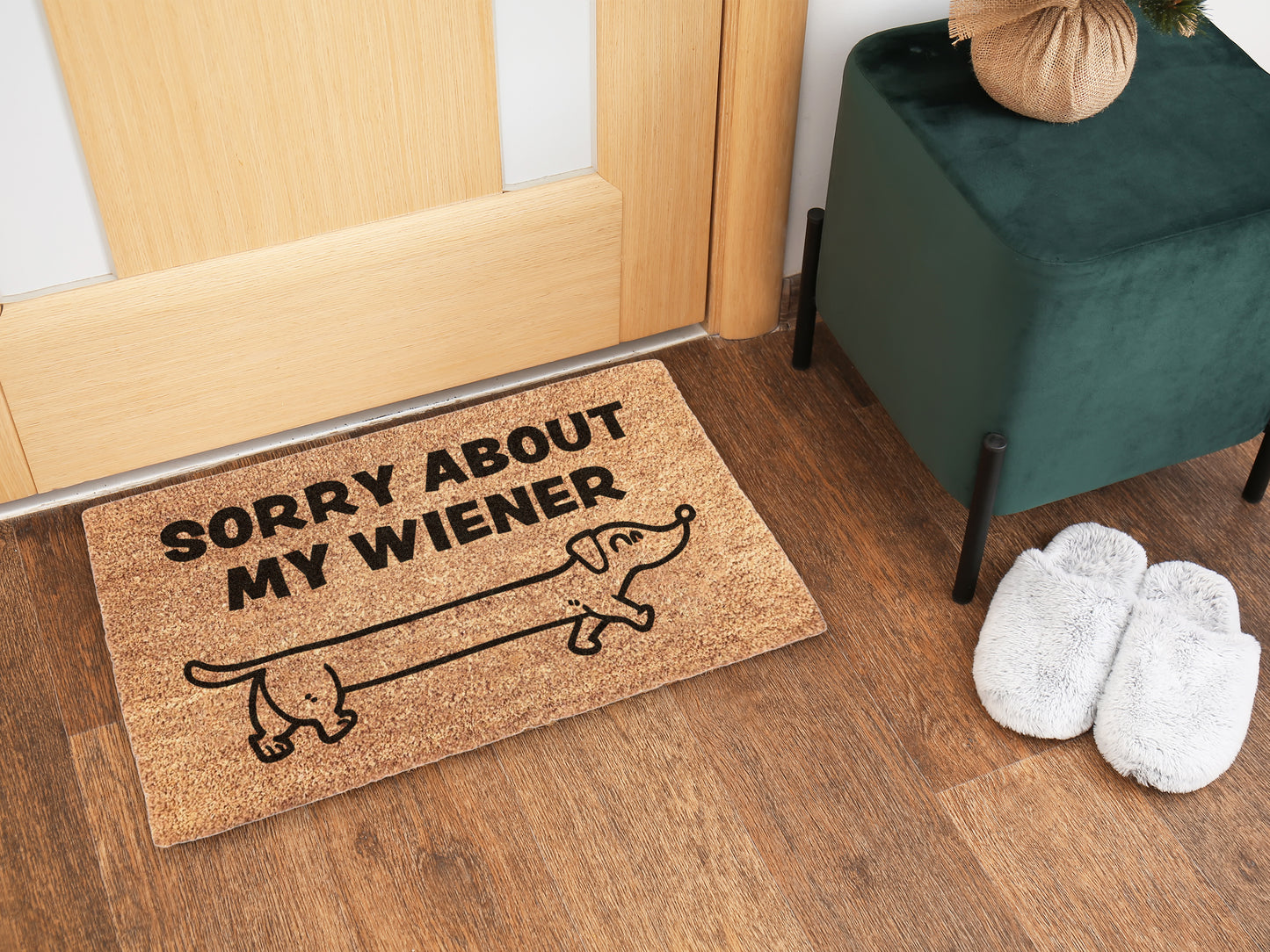 Sorry About My Weiner Sausage Dog Doormat | Funny Dog Doormat