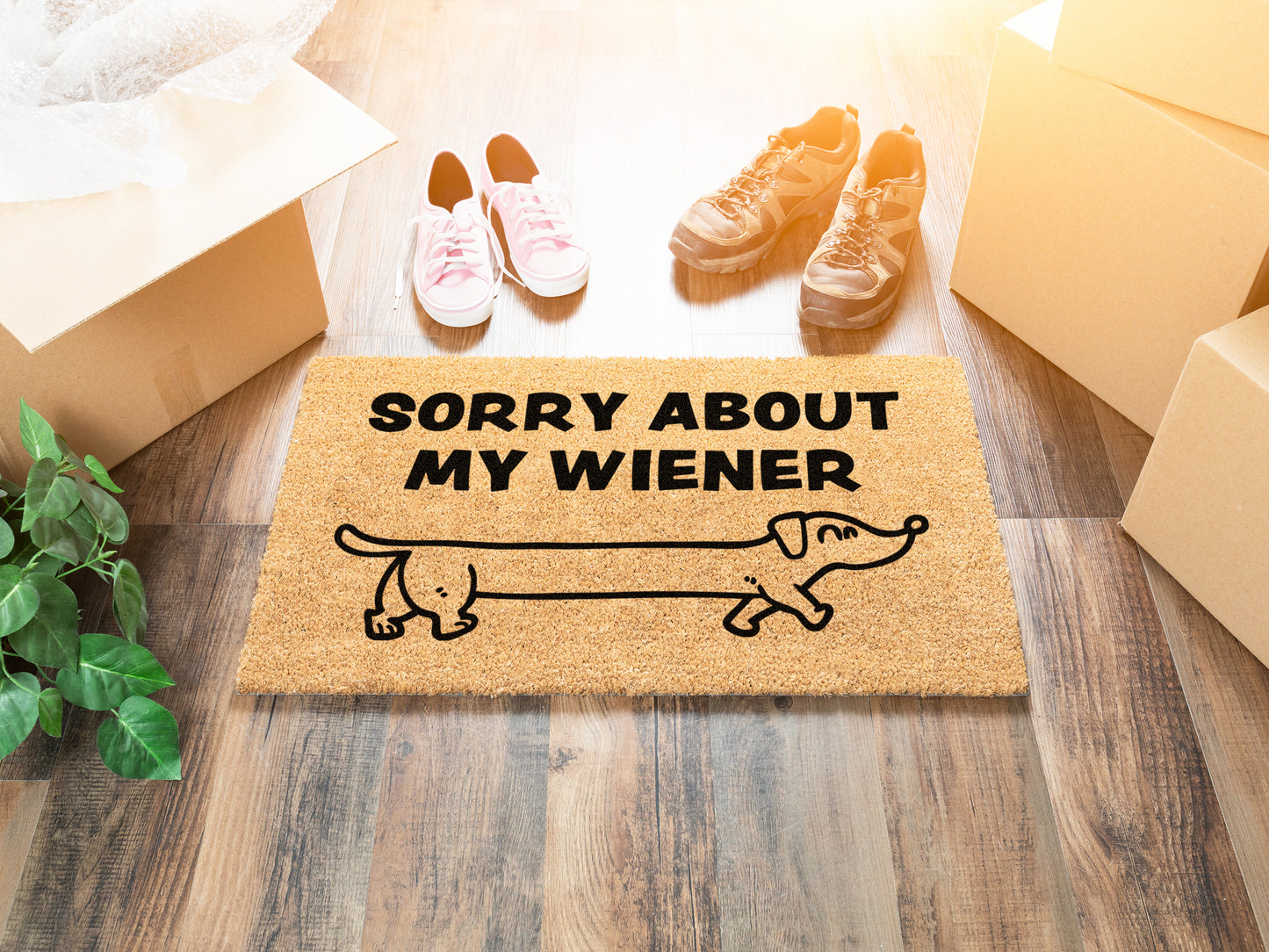 Sorry About My Weiner Sausage Dog Doormat | Funny Dog Doormat