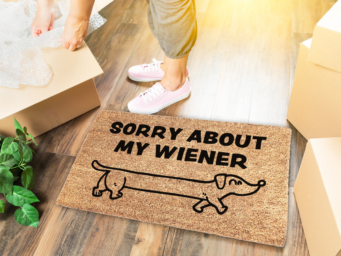 Sorry About My Weiner Sausage Dog Doormat | Funny Dog Doormat