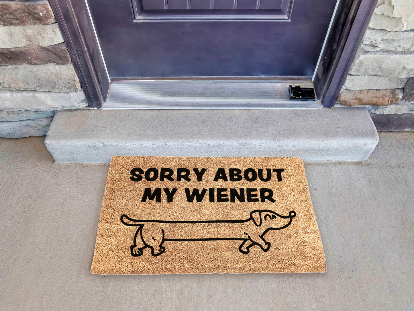 Sorry About My Weiner Sausage Dog Doormat | Funny Dog Doormat