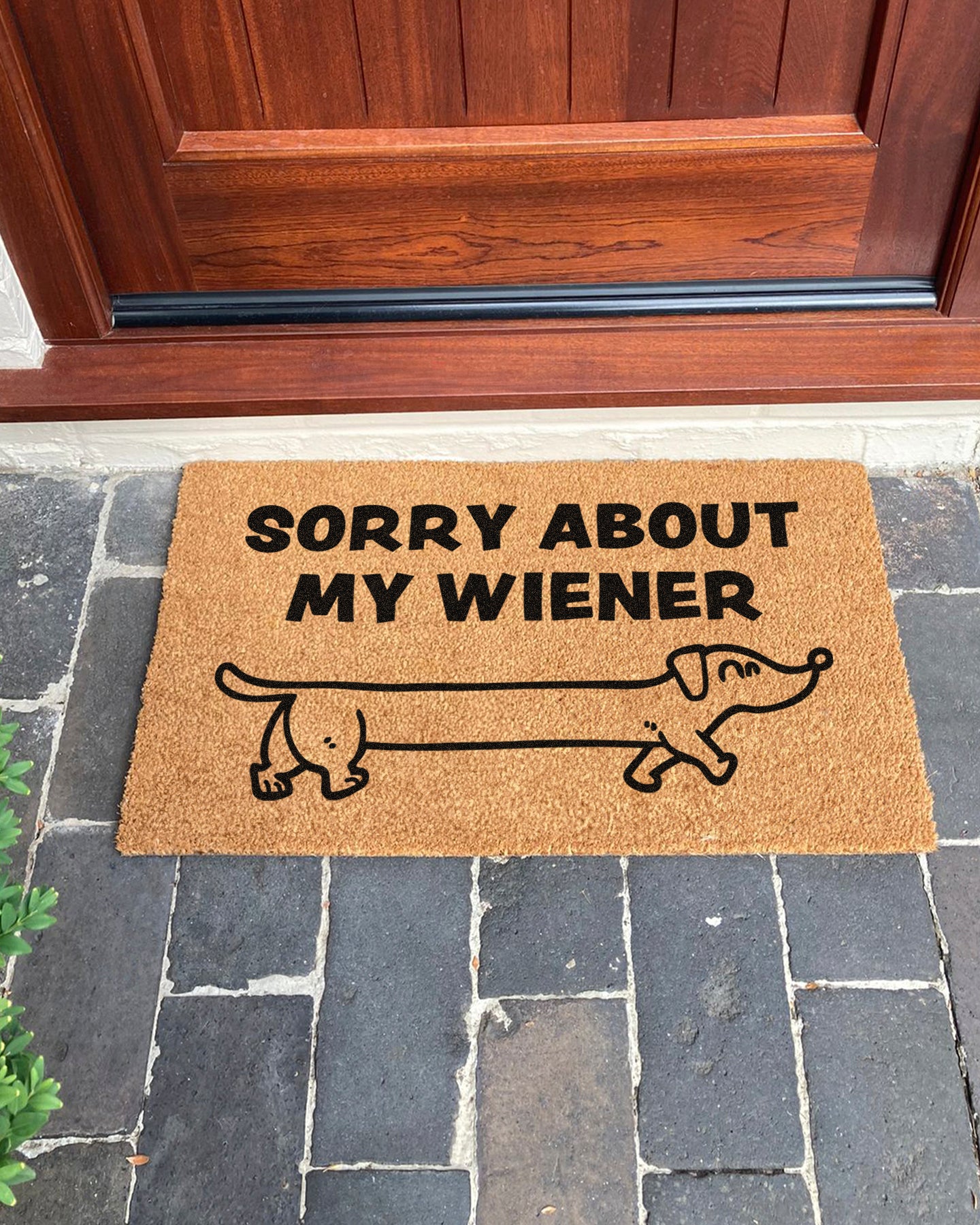 Sorry About My Weiner Sausage Dog Doormat | Funny Dog Doormat