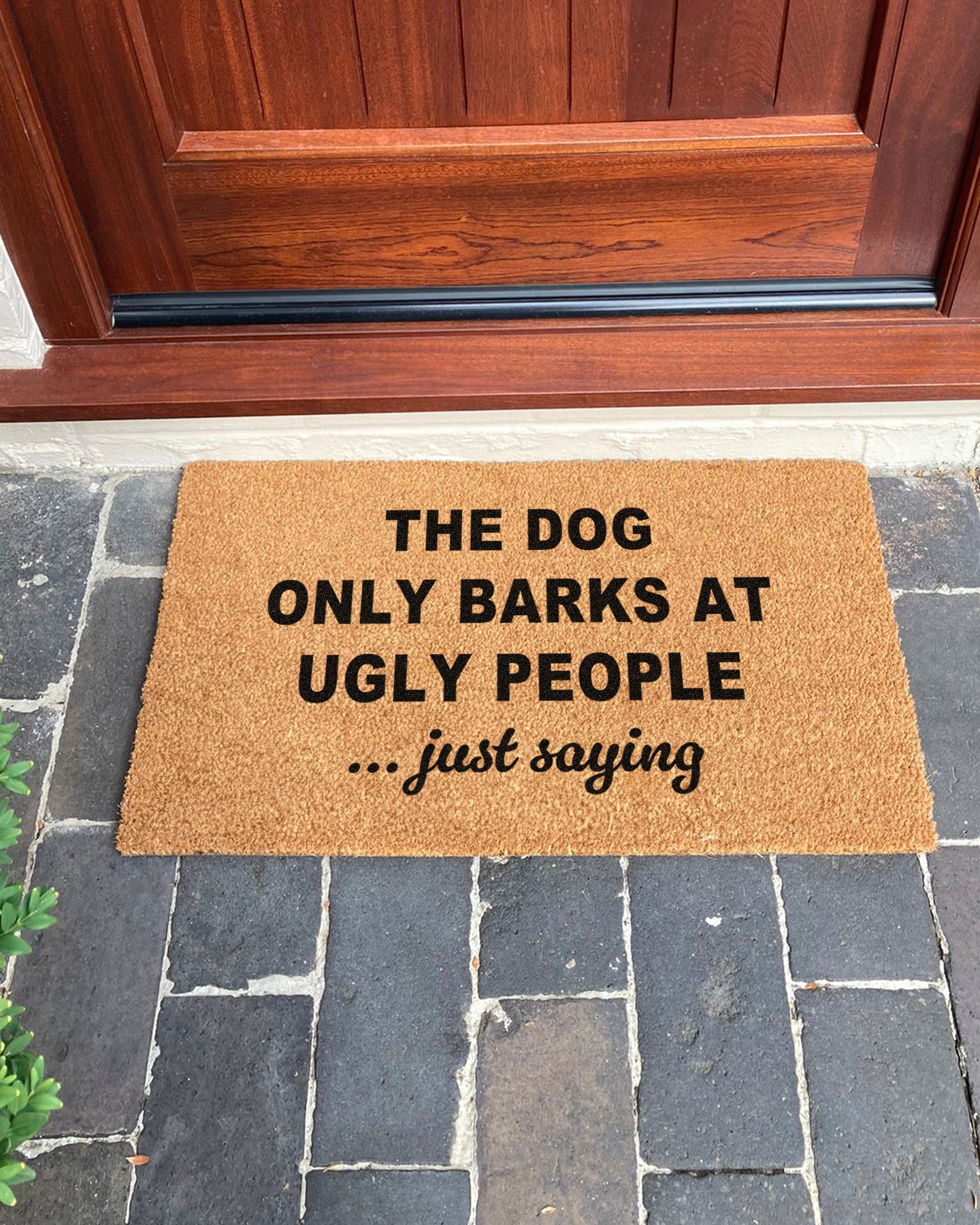 The Dog Only Barks At Ugly People, Just Saying Doormat | Funny Dog Doormat
