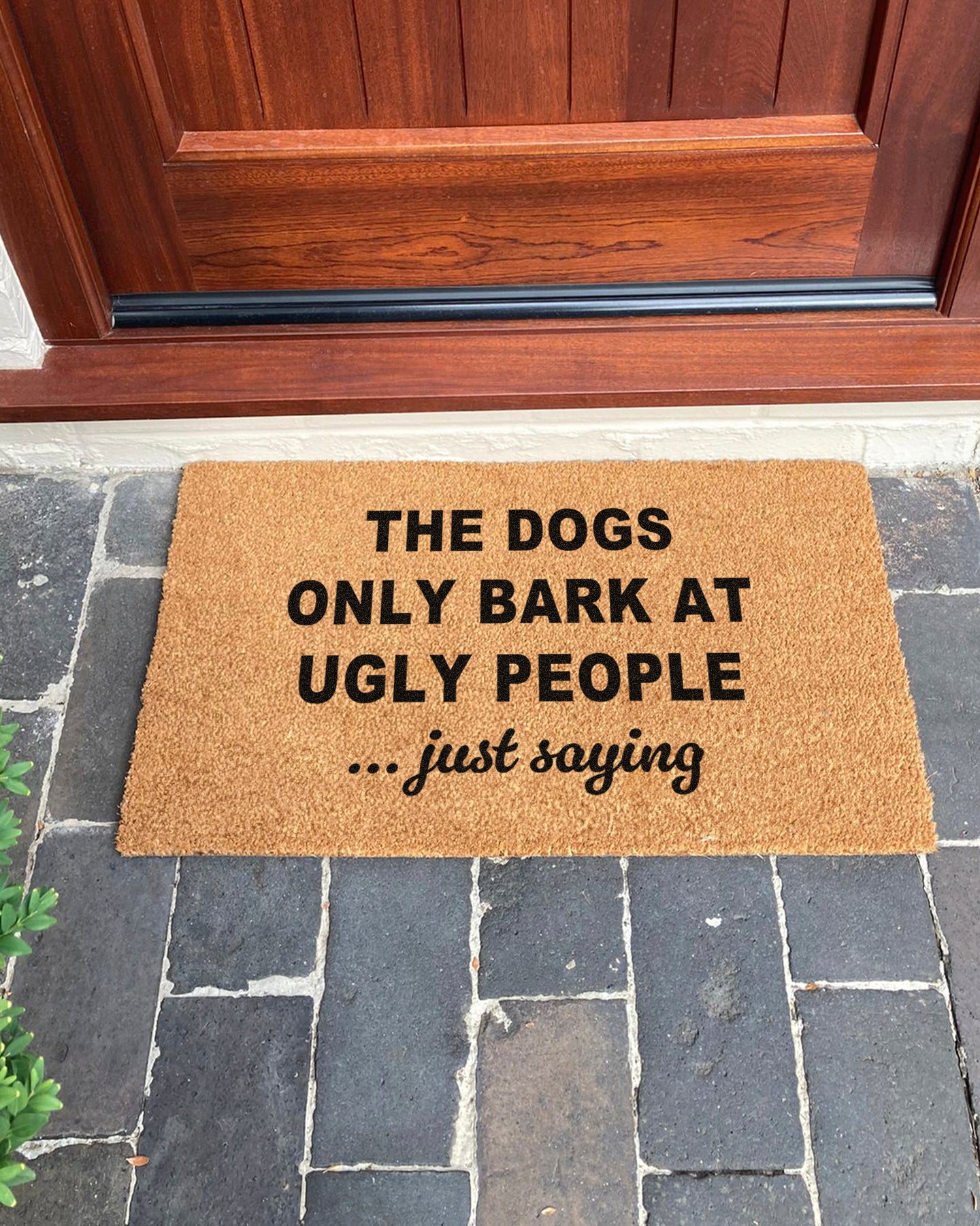 The Dogs Only Bark At Ugly People, Just Saying Doormat | Funny Dog Doormat