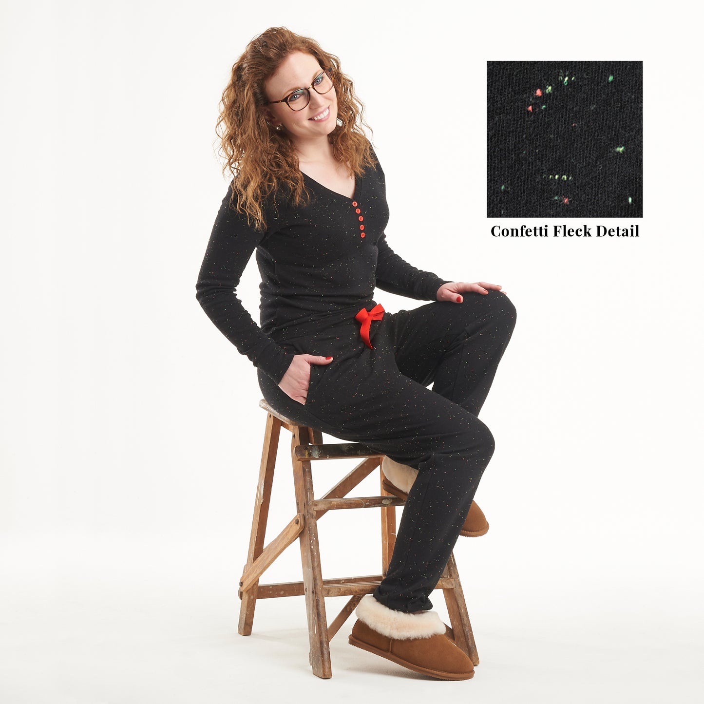 Confetti Black Long Sleeve Top & Trousers Pyjamas Set