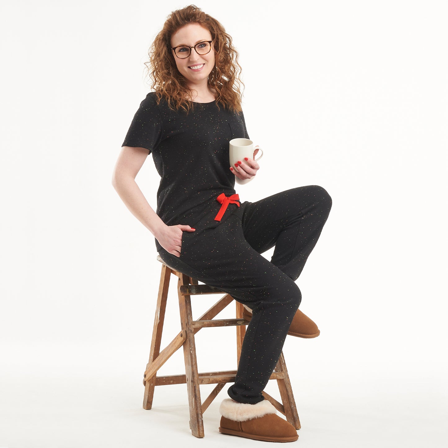 Confetti Black T-Shirt & Trousers Pyjamas Set