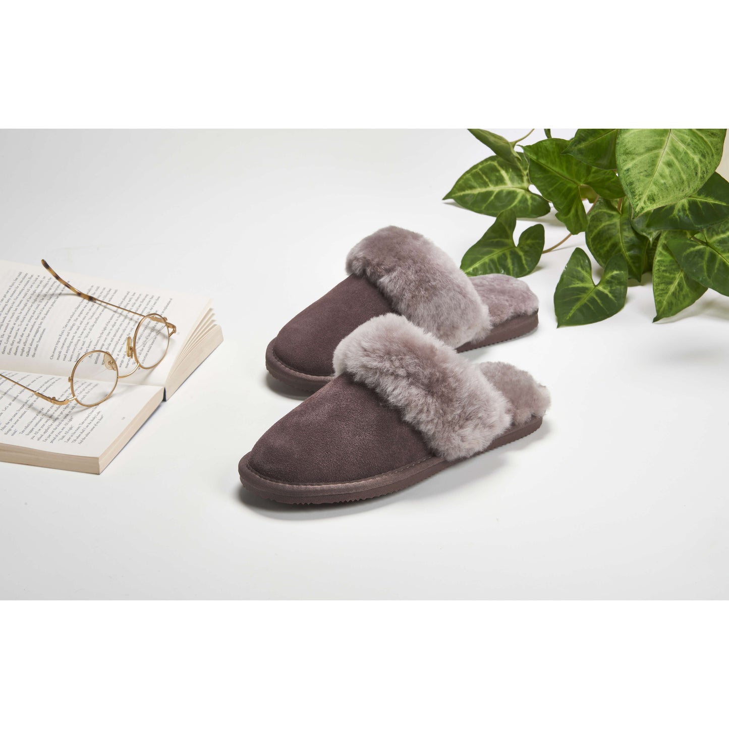 Tessie Sheepskin Slipper Mules | Dolly Slipper Mules | Truffle Grey Sheepskin Slipper Mules