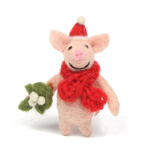 Pig Mini Piglet Felt Christmas Tree Decoration with Mistletoe