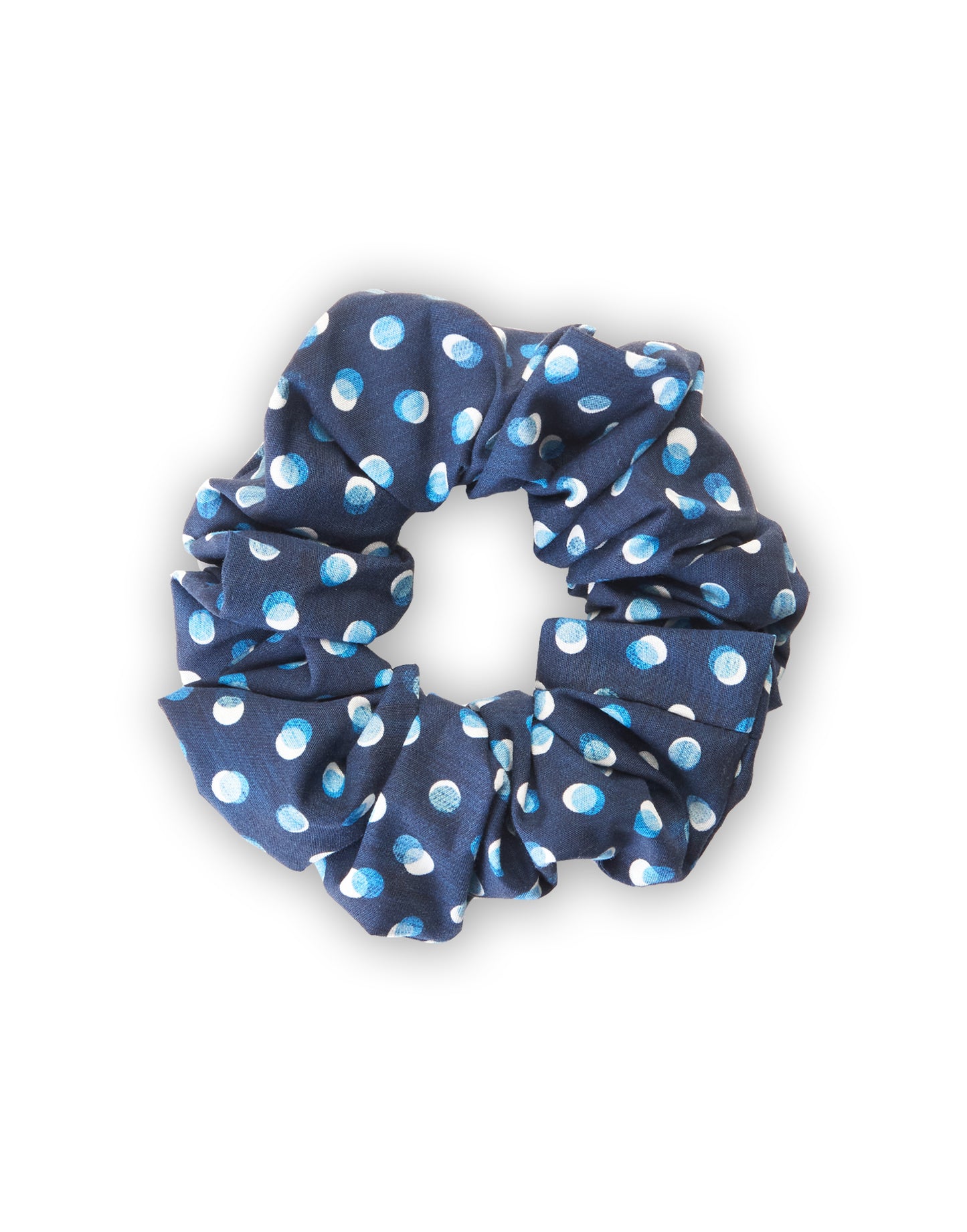 Tessie Clothing | Dotty Liberty Print Hair Scrunchie | Hair Tie | Blue and white polka dot scrunchie