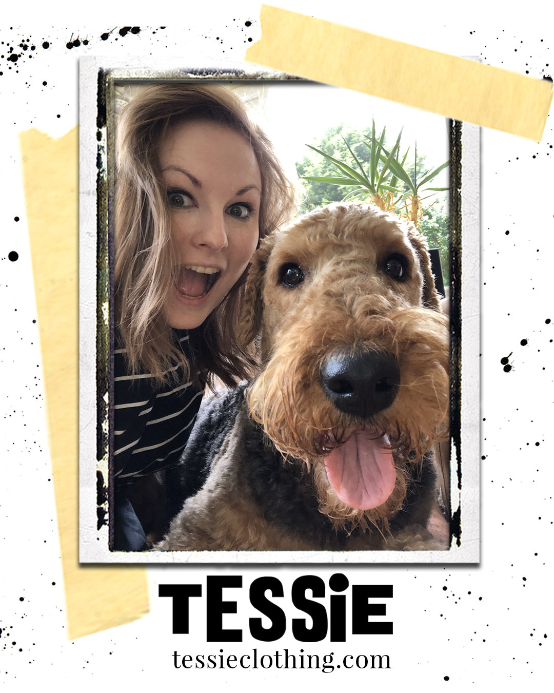 Tessie Clothing founder Georgina with Poppy the Airedale Terrier