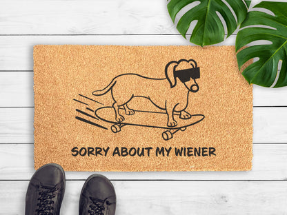Sorry About My Wiener Doormat | Funny Dog Doormat | Dachshund, Sausage Dog, Doxie, Wiener Dog