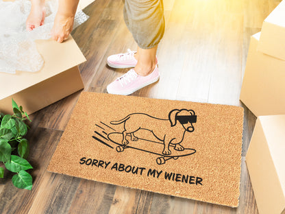 Sorry About My Wiener Doormat | Funny Dog Doormat | Dachshund, Sausage Dog, Doxie, Wiener Dog