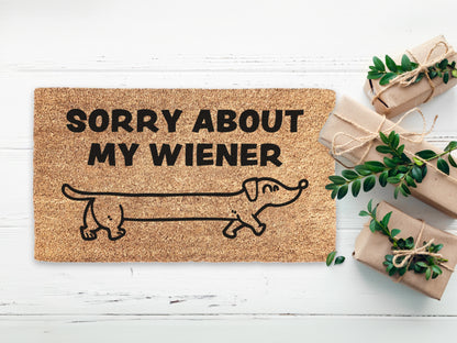 Sorry About My Weiner Sausage Dog Doormat | Funny Dog Doormat