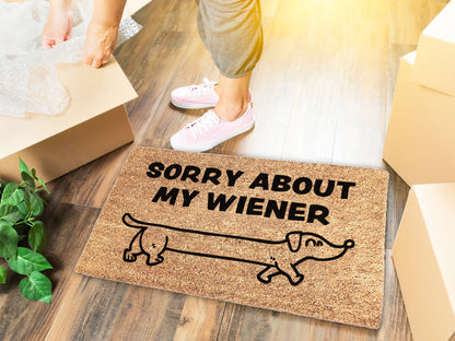 Sorry About My Weiner Sausage Dog Doormat | Funny Dog Doormat