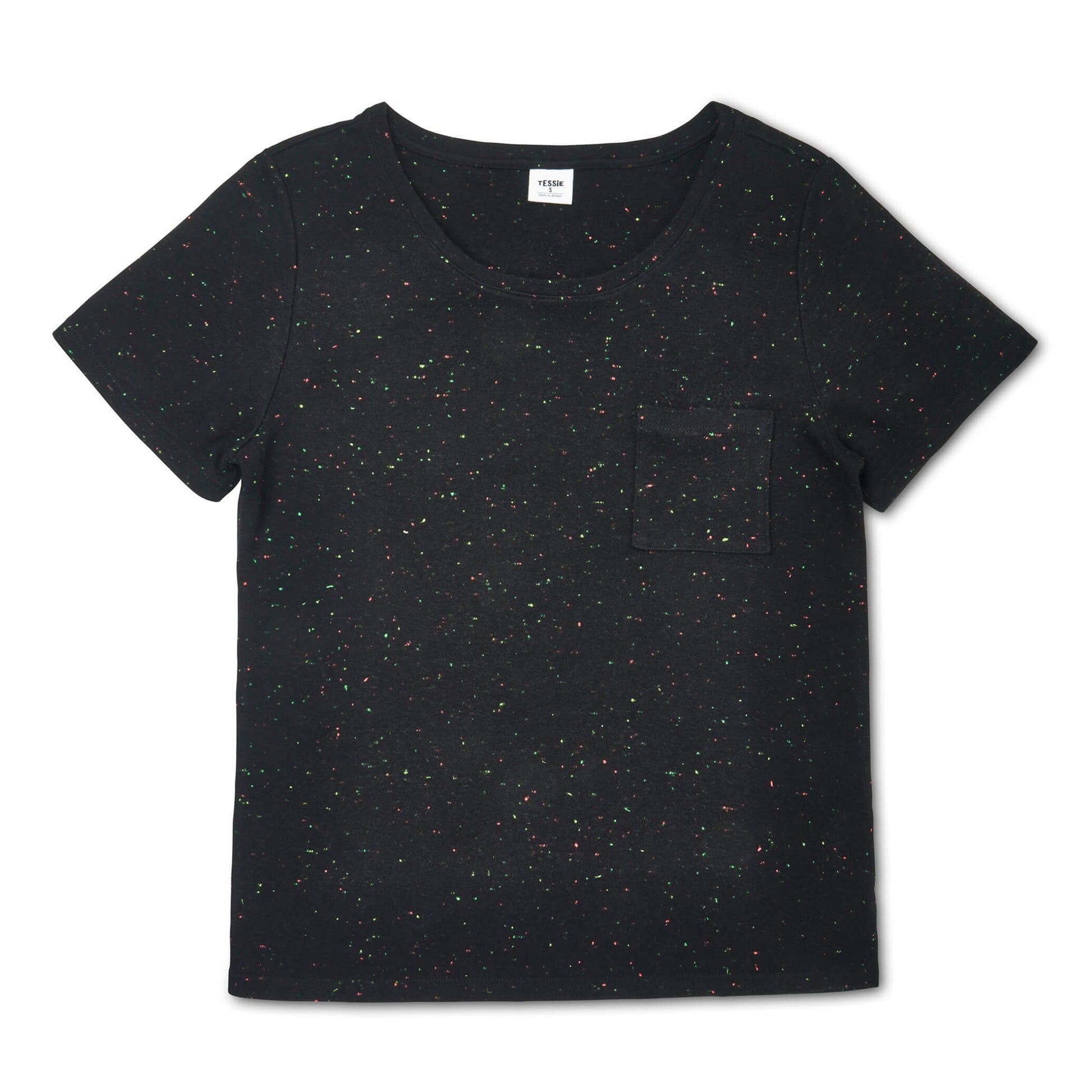 Tessie Confetti Black Pocket Tee | Ladies PJ Top | Women's Pyjamas | Women's Black Pocket T-Shirt | Black Short Sleeve T-Shirt | Nep Fabric