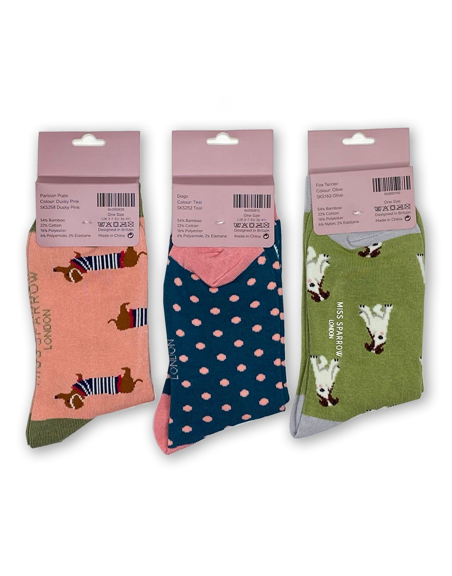 Miss Sparrow Dog Bamboo Socks Gift Box Set