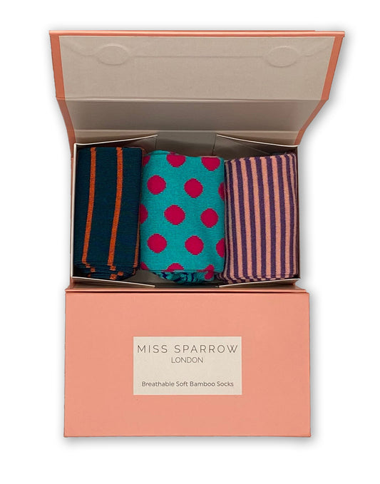 Miss Sparrow Spots & Stripes Bamboo Socks Gift Box Set