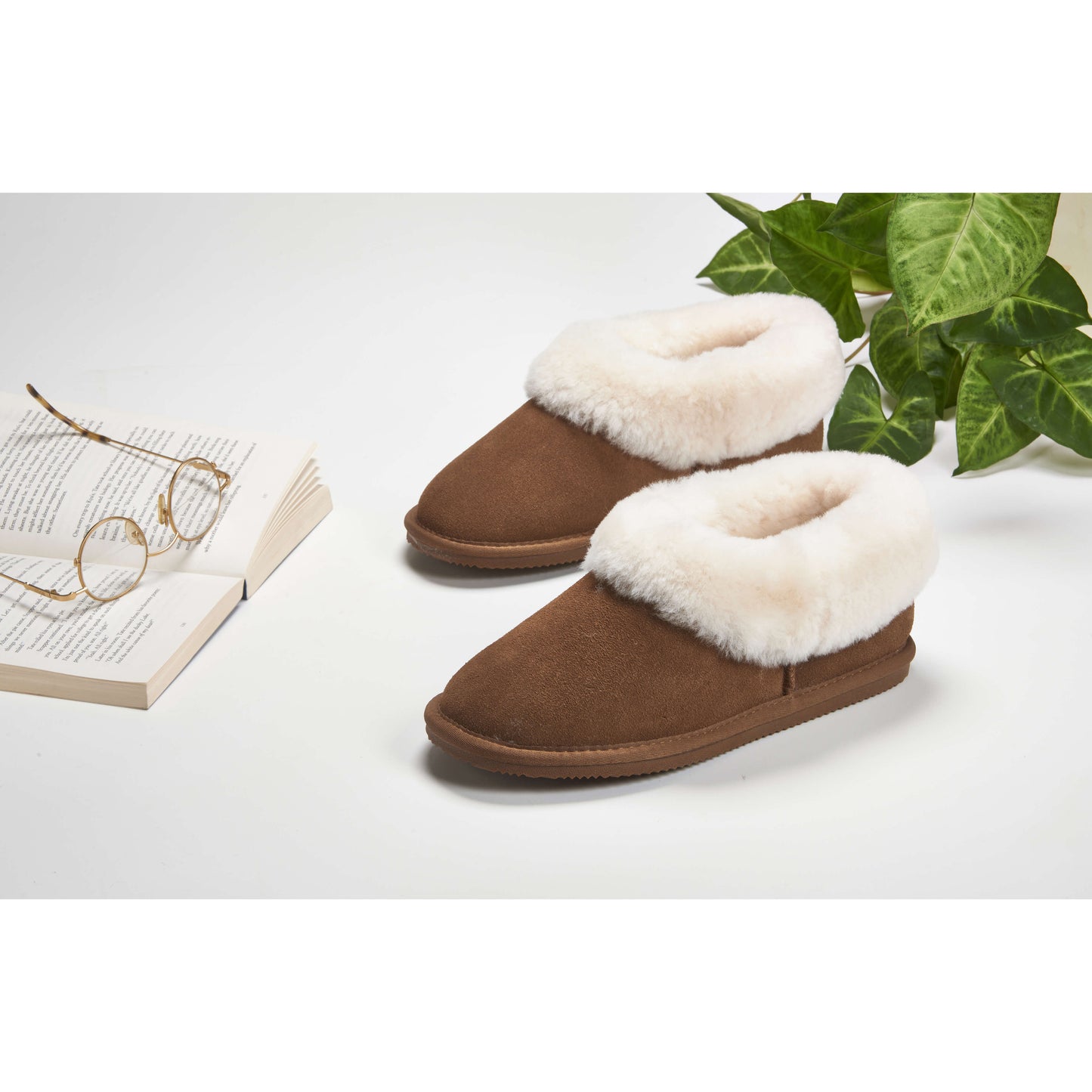 Tessie Sheepskin Slipper Boots | Betty Low Slipper Boots | Chestnut Sheepskin Slipper Boots